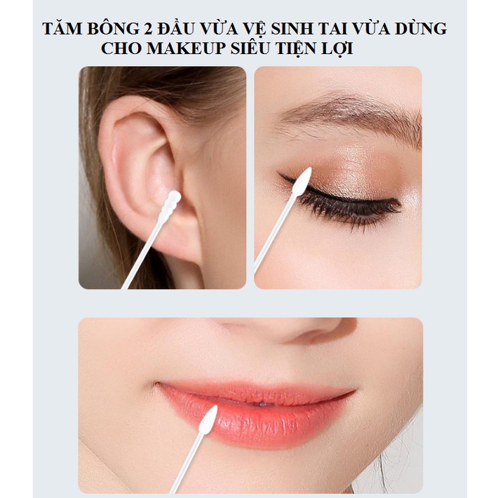 Hộp 200 tăm bông 2 đầu vệ sinh tai mũi - tiện lợi, sạch sẽ giao màu ngẫu nhiên