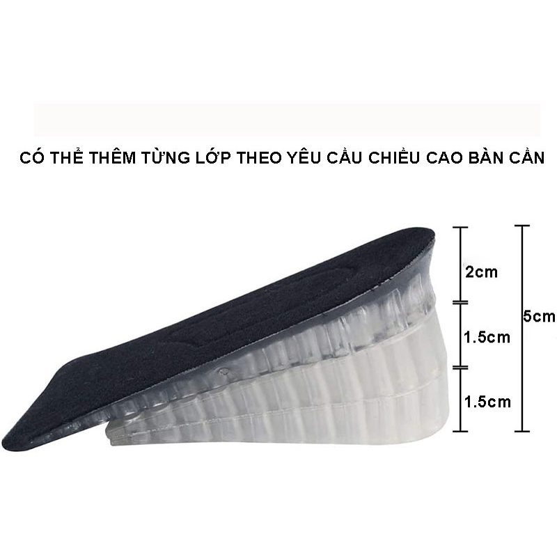 2 Miếng Lót Tăng Chiều Cao Hickies Lacing system Cho Nam Và Nữ - Đệm Gel Silicon Vô Hình - 3 Lớp Có Thể Tháo Rời