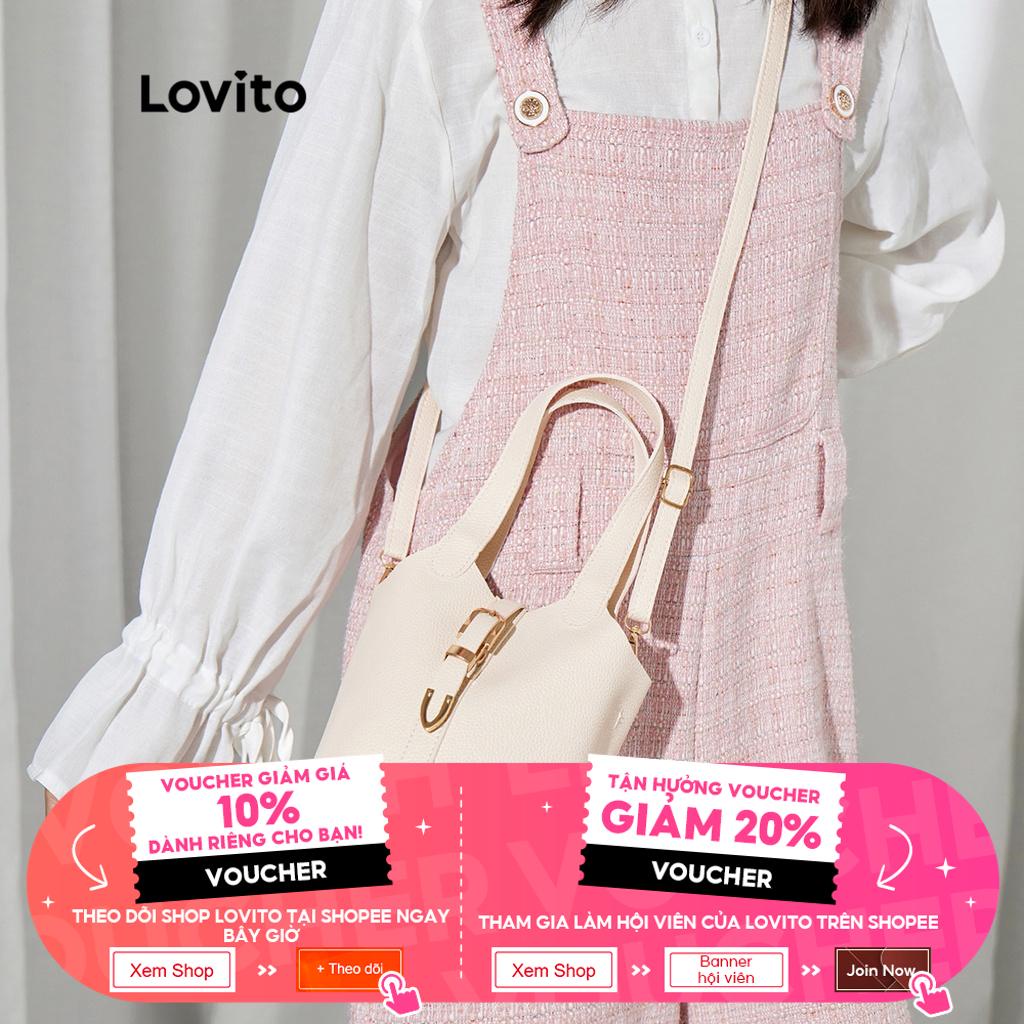 Lovito Trơn Thanh Lịch Kết Cấu Da PU Khóa Kim Loại Túi Vuông Nữ L38BA26 (Vàng Nhạt/Trắng Tắt/Đen)