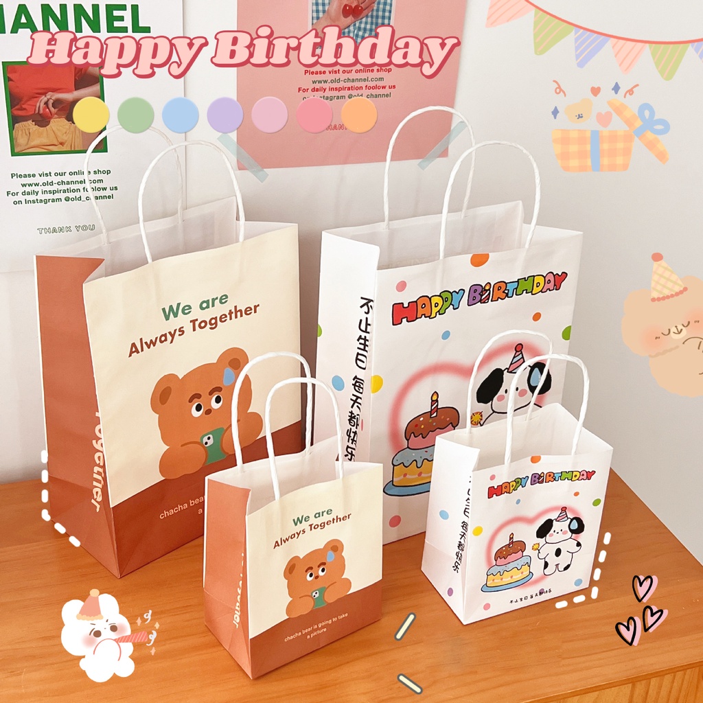 Túi giấy, túi quà sinh nhật Happy Birthday cún Mua Tất