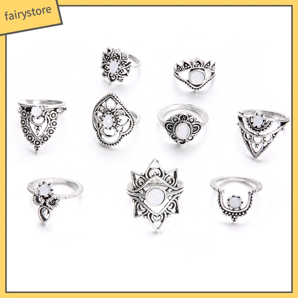 Set 1 / 9 Chiếc Nhẫn Thời Trang Retro Cho Nữ