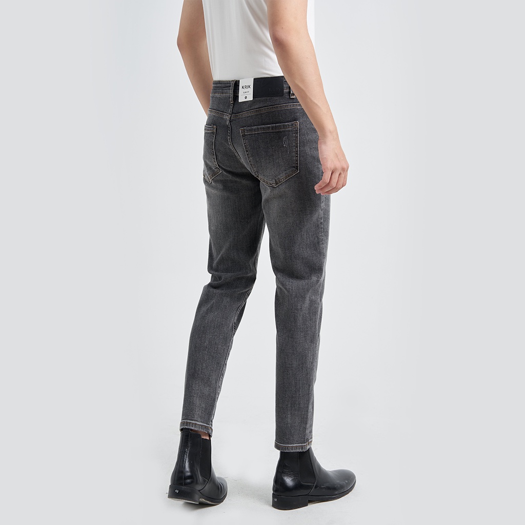 Quần Jean Nam Local Brand KRIK Dáng Slimfit Hàn Quốc, Màu Đen Mài Trơn Cực Dễ Phối Đồ QJ0458