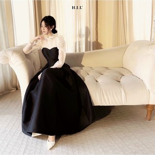 Đầm đen dáng dài phối tay trắng - Chitchitstore