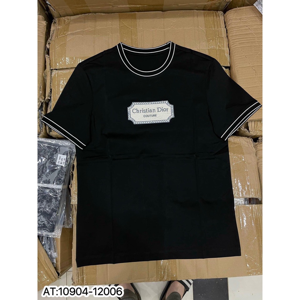 Áo thun nam nữ Dio.r vân nổi logo thêu vải cotton mát mịn - Áo phông nao nữ Dio.r spf