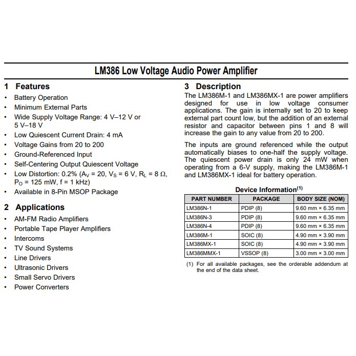 LM386 IC AMP CLASS AB MONO 325MW 8SOIC