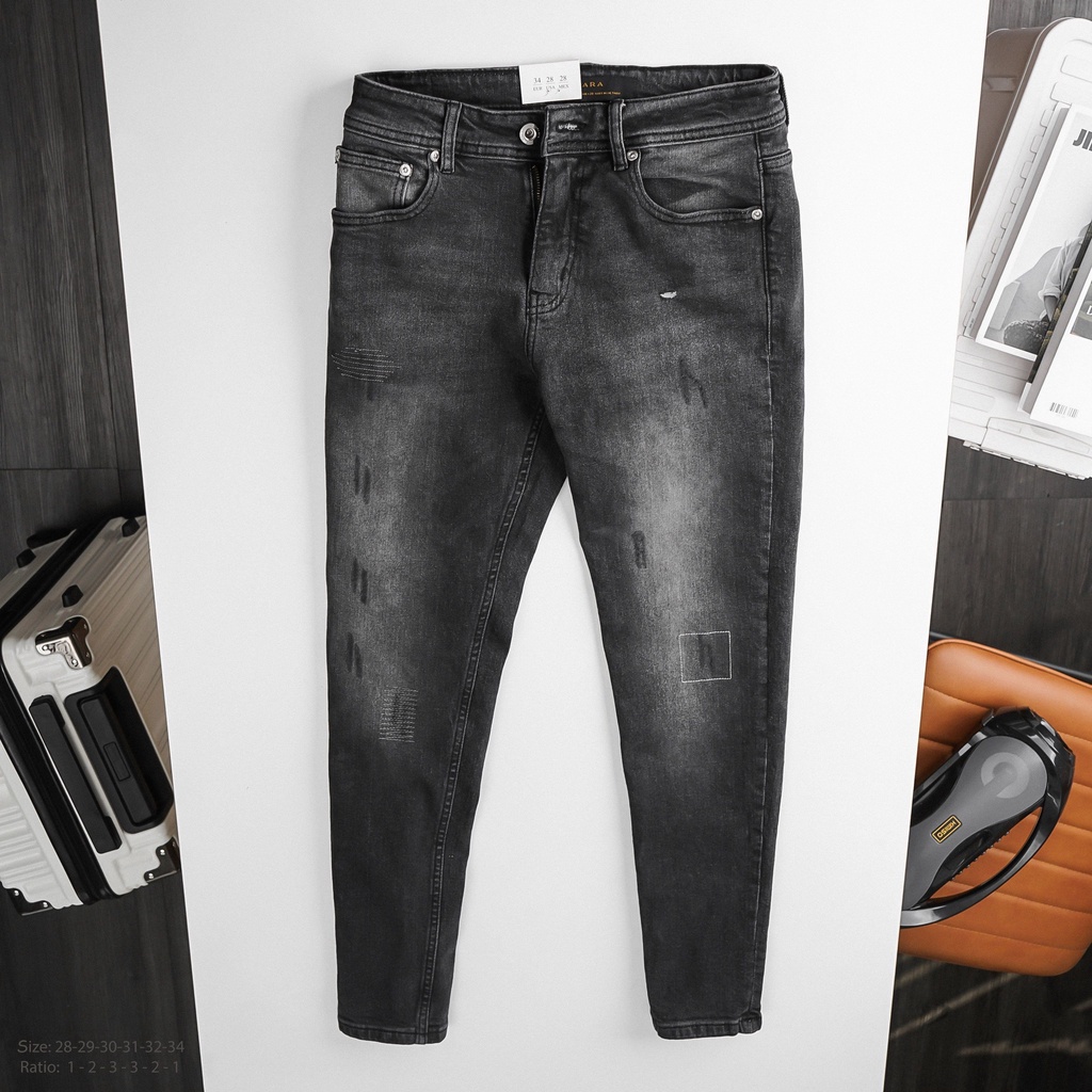 Quần jean nam ZRA xám đen, rách nhẹ trẻ trung, form slimfit, hàng chính hãng dư xịn xuất khẩu - JZR598