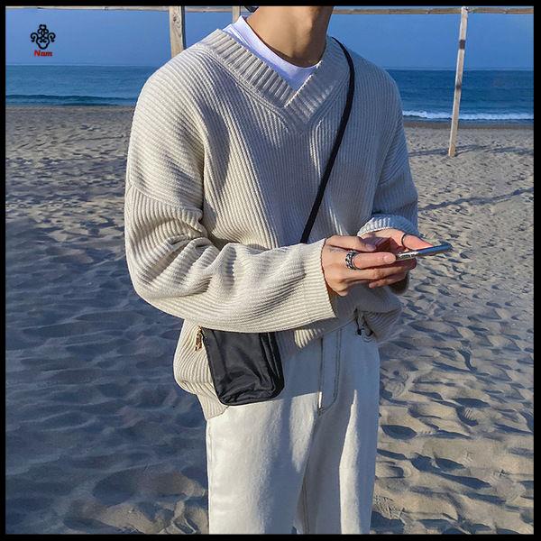 Chất lượng cao Áo Khoác Sweater Cổ Chữ V Dáng Rộng Phong Cách Hàn Quốc Thời Trang Thu Đông Cho nam A 'o len gile nam MRCYC