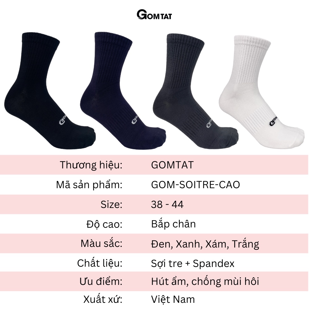 Tất nam cổ trung GOMTAT chất liệu sợi tre cao cấp, hút ẩm thoáng khí, khử mùi kháng khuẩn - GOMTAT-TRECAO-1DOI