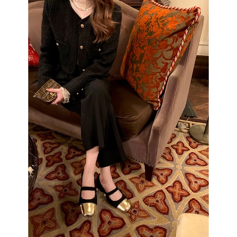 Giày búp bê gót vuông 5cm quai ngang cho nữ thời trang mùa xuân 2023