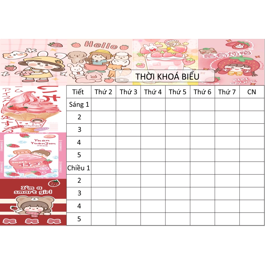 Thời khóa biểu dâu tây size A5 TKB18a dễ thương hoạt hình