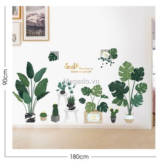 Decal cây xanh hạc hồng dán tường [AL0012] (Mẫu 2 tấm)