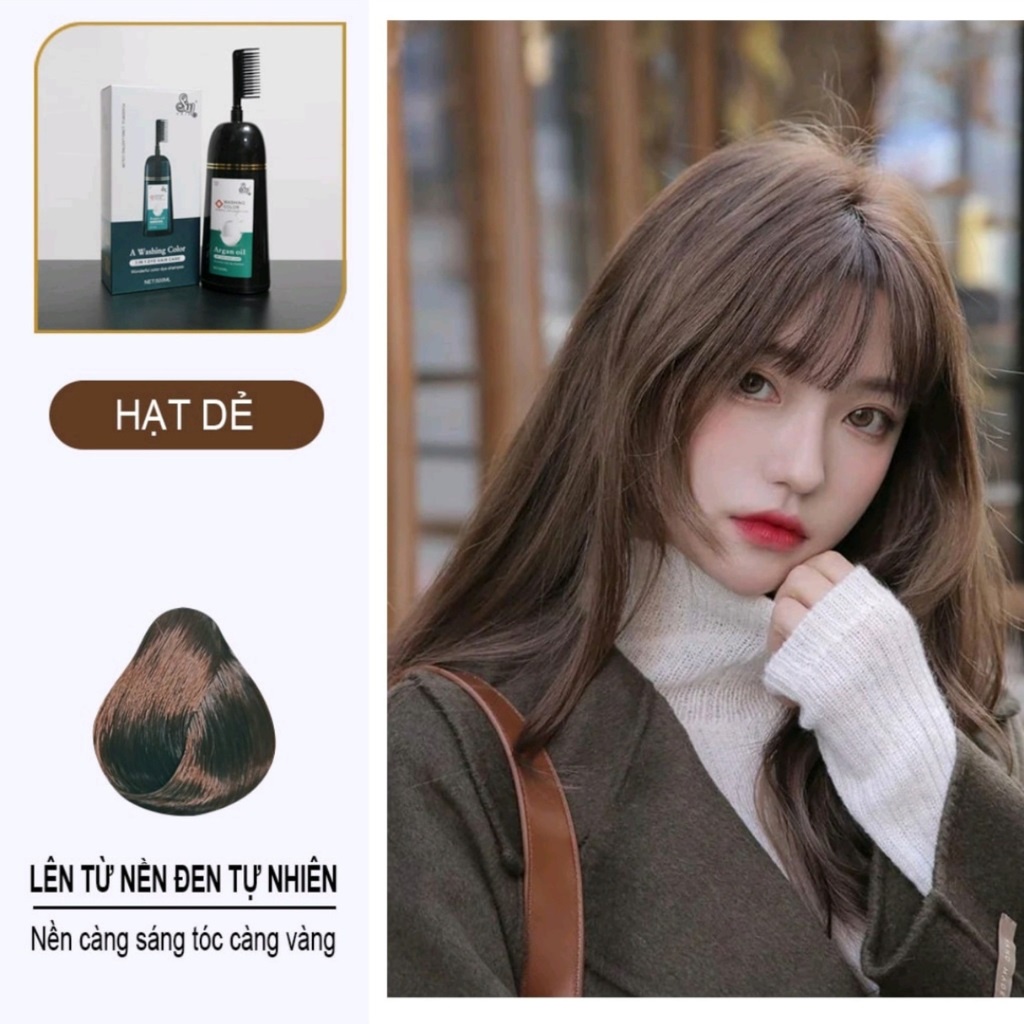 Dầu Gội Nhuộm Tóc Sin Hair Phủ Bạc Nhân Sâm Màu Nâu Hạt Dẻ 1 Nhật Bản 500ml