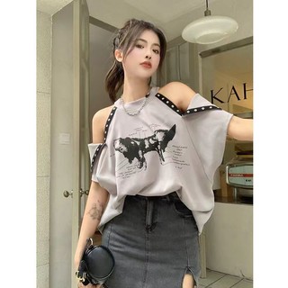 Áo Thun Tay Ngắn Dáng Rộng Hở Vai Thời Trang MùHè Mới Cho Nữ A6G2
