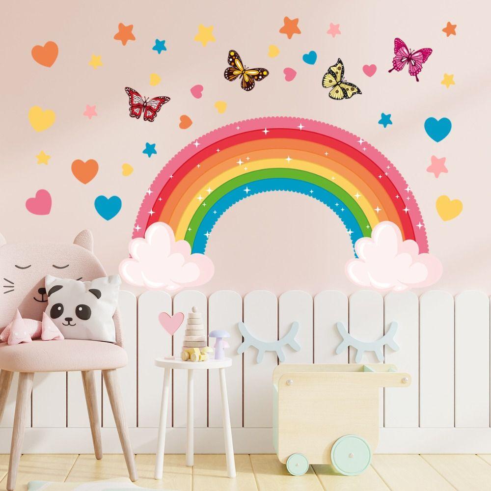AARON1 Sticker Dán Tường Tự Dính Chống Thấm Nước Họa Tiết Cầu Vồng Dễ Thương Bắt Mắt