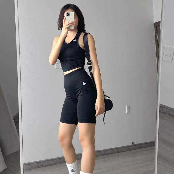 Bộ thể thao nữ Fitme áo bra tập gym Meta Đen, quần legging lửng co giãn 4 chiều năng động thấm hút tốt