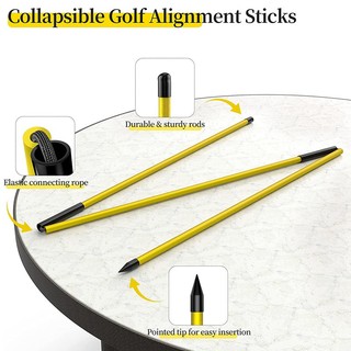Golf Alignment Sticks Training Aid 2 Pack,3-Section 48 inch Golf Swing Trainers Foldable Practice Rods Aiming Sticks