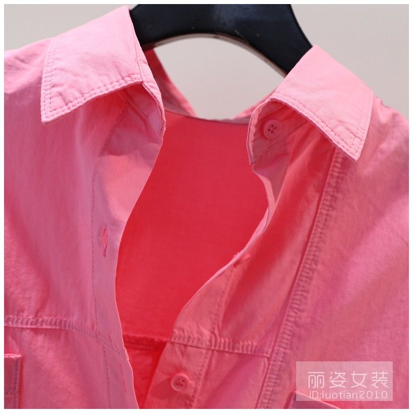 Áo Sơ Mi Cotton Dáng Rộng Phối Hai Túi Thêu Hoa Hồng 2023 2023
