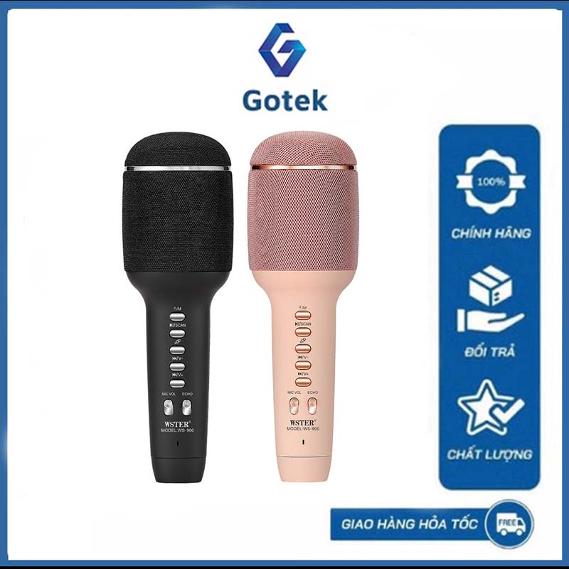 Micro Karaoke Bluetooth Cầm Tay WS-900 Nâng Giọng Cực Chất Kiêm Loa Bluetooth Kết Nối 2 Mic Song Ca Âm Thanh Siêu Đỉnh