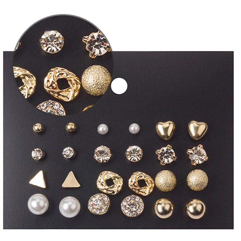 Set 12 Đôi Khuyên Tai Mạ Vàng Đính Đá Và Ngọc Trai Nhân Tạo Thời Trang