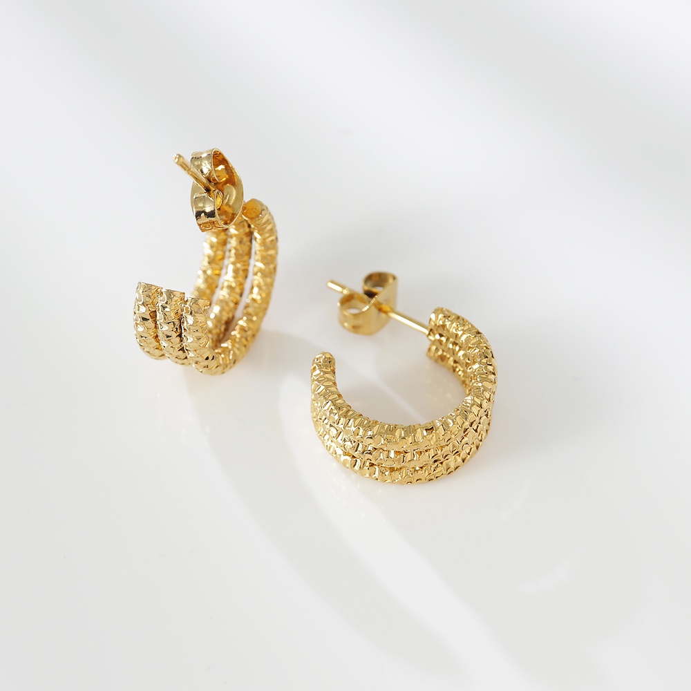 Bông Tai Nhiều Lớp Hình Chữ C Bằng Thép Titan Mạ Vàng 18K 925 Không Gây Dị Ứng Thời Trang Cho Nữ 15mm