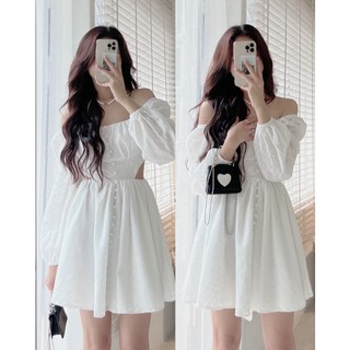 V015 Váy thô hoa phối bèo khoét eo AUDREY