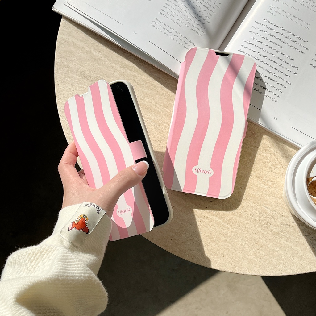 Bao Da Điện Thoại Tpu Silicon Mềm Chống Rơi Họa Tiết Kẻ Sọc Đơn Giản Nắp Lật Cho iPhone 11 12 13 14 PRO MAX Vỏ