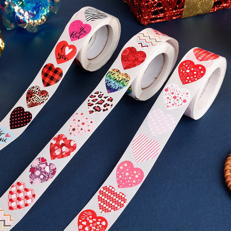 Cuộn 500 Miếng Dán Hình Trái Tim Nhiều Màu Sắc Dùng Trang Trí Quà Tặng