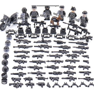 Set 6 khối lắp ráp lego nhỏ hình quân đội với thiết bị xe máy địa hình