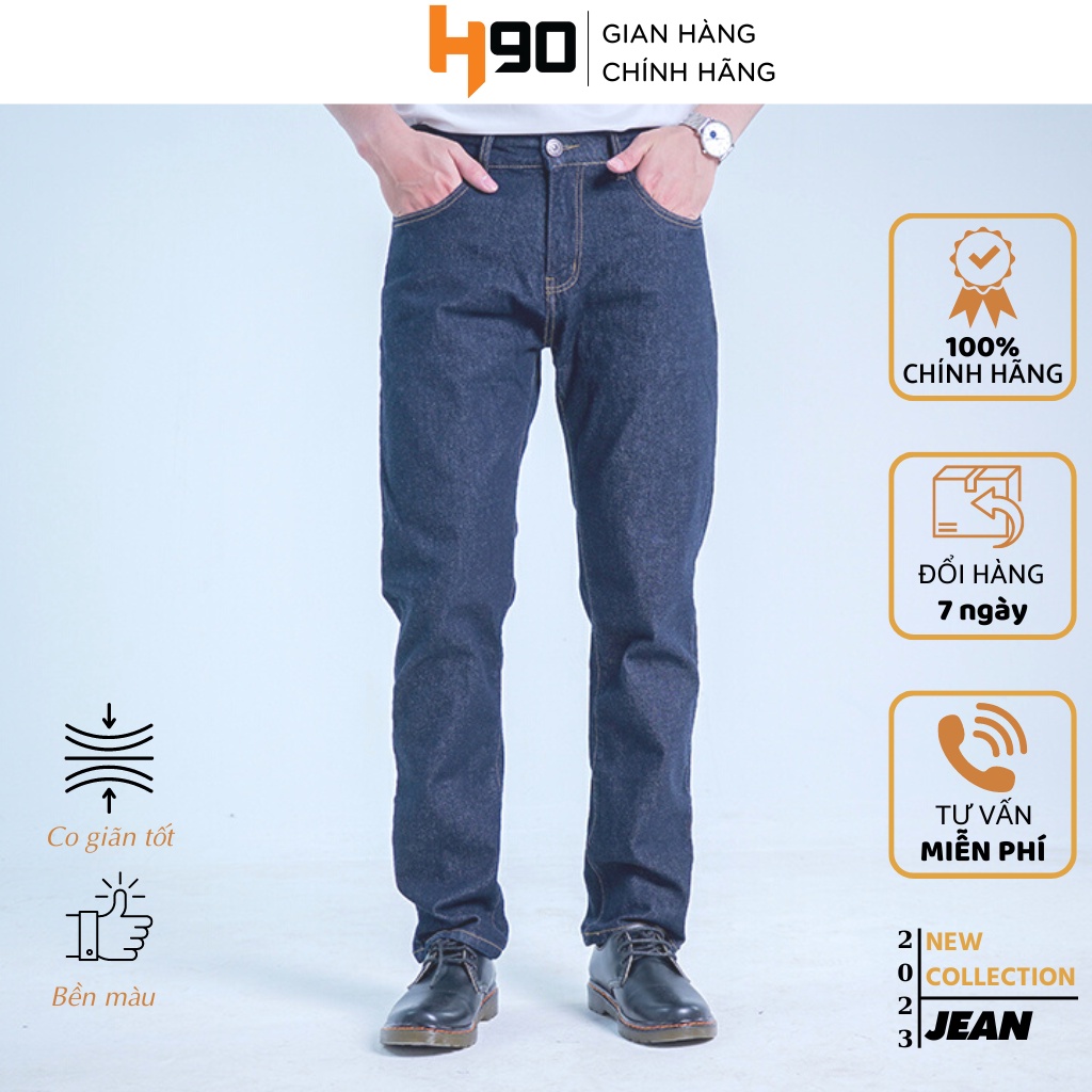 Quần Jean Nam Ống Đứng H90 Dáng Regular Chất Bò Co Giãn HTRJ012-01