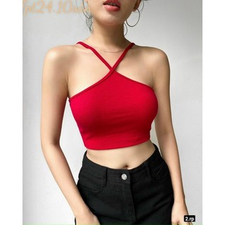 Áo yếm thun borip 2 dây chéo cổ trơn sắc đơn giản croptop TU
