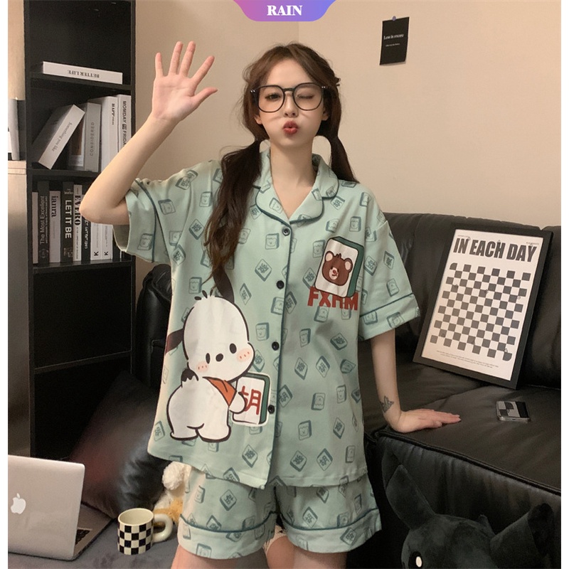 Bộ Đồ Ngủ Ngắn Tay Họa Tiết Sanrio Pochacco Hoạt Hình Dễ Thương Dành Cho Nữ