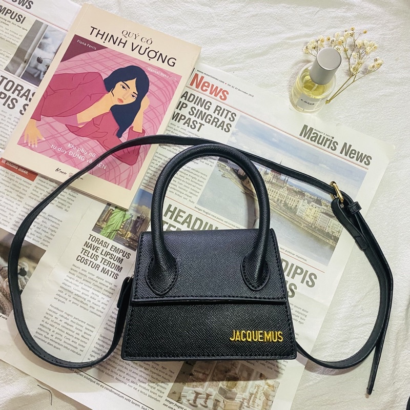 Túi xách mini cầm tay đeo chéo chữ IN NỔI Jacquemus size 14cm da sướt thời trang hot girl sang chảnh