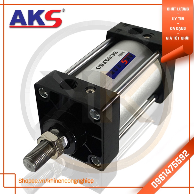 Xi Lanh Khí Nén Đế Vuông AKS SC63 x 25,50,75,100,125,150,175,200,250,300,350,400,450,500