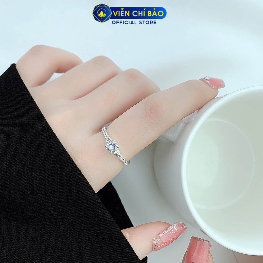 Nhẫn bạc nữ đính đá cao viền đá trắng chất liệu bạc 925 thời trang phụ kiện trang sức nữ Viễn Chí Bảo N400465