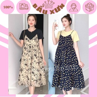   BẦU XƯN M12 VÁY BẦU CÔNG SỞ YẾM HOA VÀNG TIỂU THƯ- ĐẦM BẦU ĐẸP RẺ THIẾT KẾ NHẸ NHÀNG   YẾM RỜI ÁO  