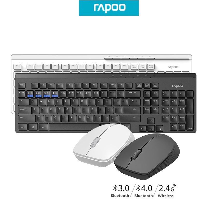 【6 tháng hư hỏng có thể thay mới】Combo BàN PhíM + ChuộT Quang Không Dây Rapoo 8100M / 8100G Bluetooth 3.0,4.0 2.4G