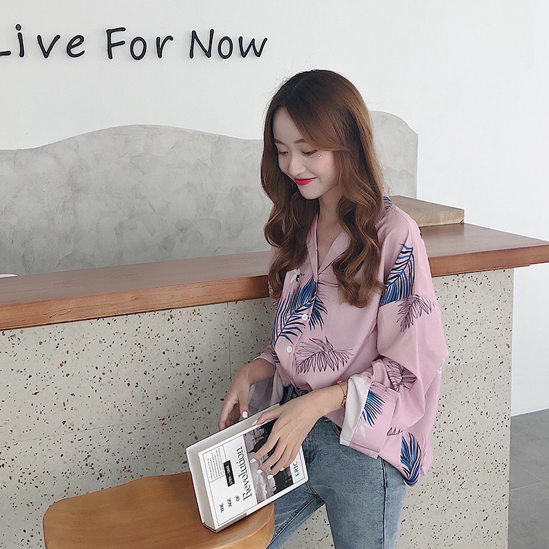 sơ mi retro hoa lá ulzzang order sơ mi voan 2 màu hồng trắng dáng hàn quốc ẢNH THẬT CUỐI HÌNH