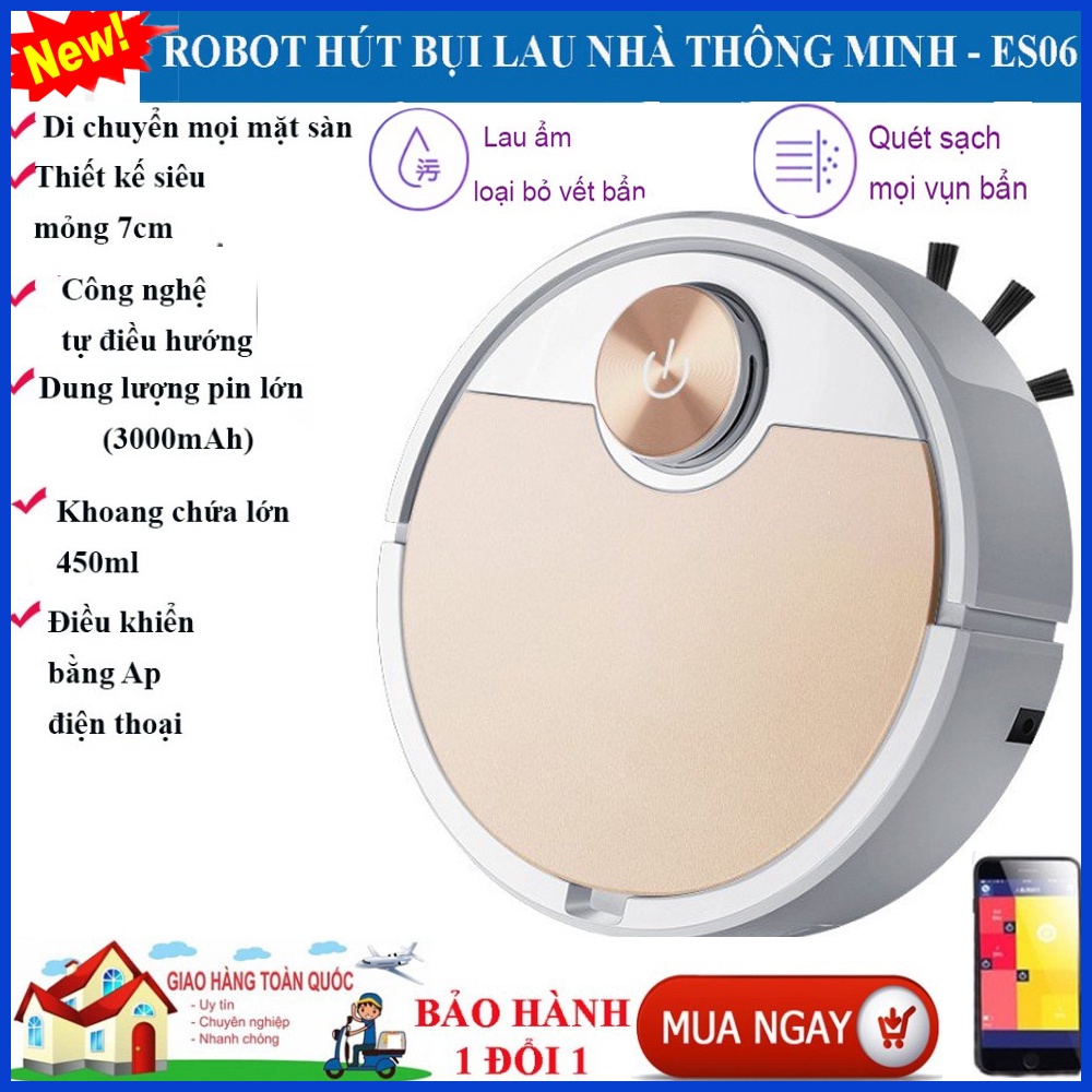 Robot Hút Bụi, Robot Lau Nhà - 3 Chức Năng Quét + Hút + Lau Nhà, Thiết Kế Chống Rơi. Robot ES06