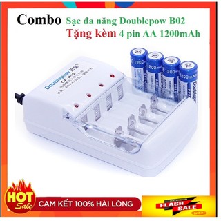 Bộ 4 Pin Tiểu Sạc AA 1200mAh + Sạc Pin Doublepow DP-B02