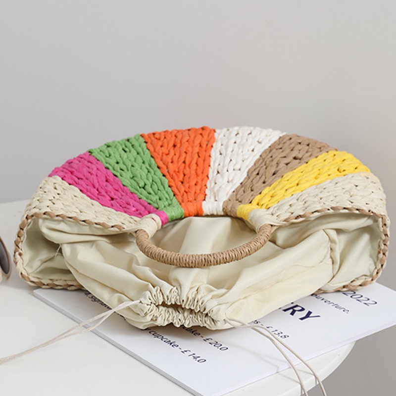 Túi Đeo Chéo Hình Bán Nguyệt Đan Lát Màu Sắc Cầu Vồng Tươi Tắn Nhỏ Gọn Cho Nữ