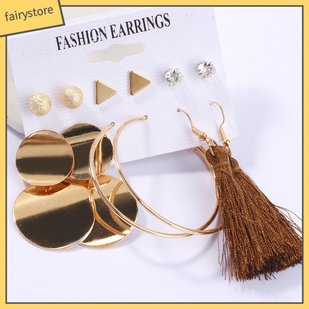 1 Bộ Khuyên Tai Vòng Hình Học Bằng Kim Loại Bắt Mắt Cho Nữ Dự Tiệc [Fairy1] 1