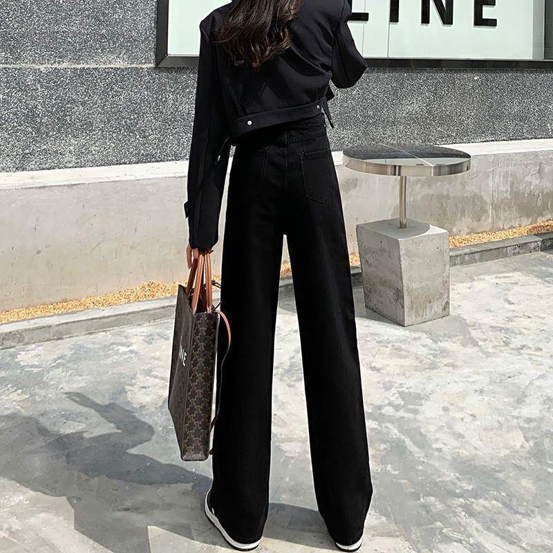 IELGYQuần Jean Đen Ống Rộng Lưng Cao Phong Cách Hàn Quốc Cho Nữ