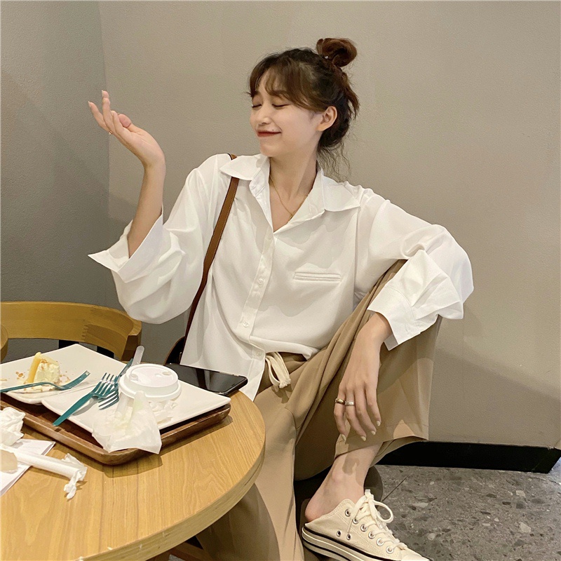 Áo sơ mi SUXI tay dài dáng rộng phong cách Hàn Quốc thời trang mùa xuân cho nữ