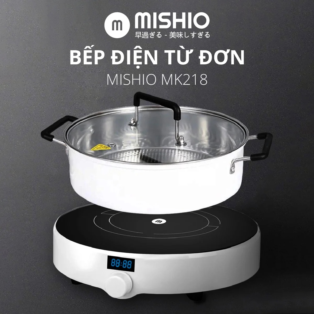 Bếp Điện Từ Đơn 1500W kình chịu nhiệt tốt – Tặng Kèm Nồi Lẩu 5 Lít màu trắng siêu đẹp
