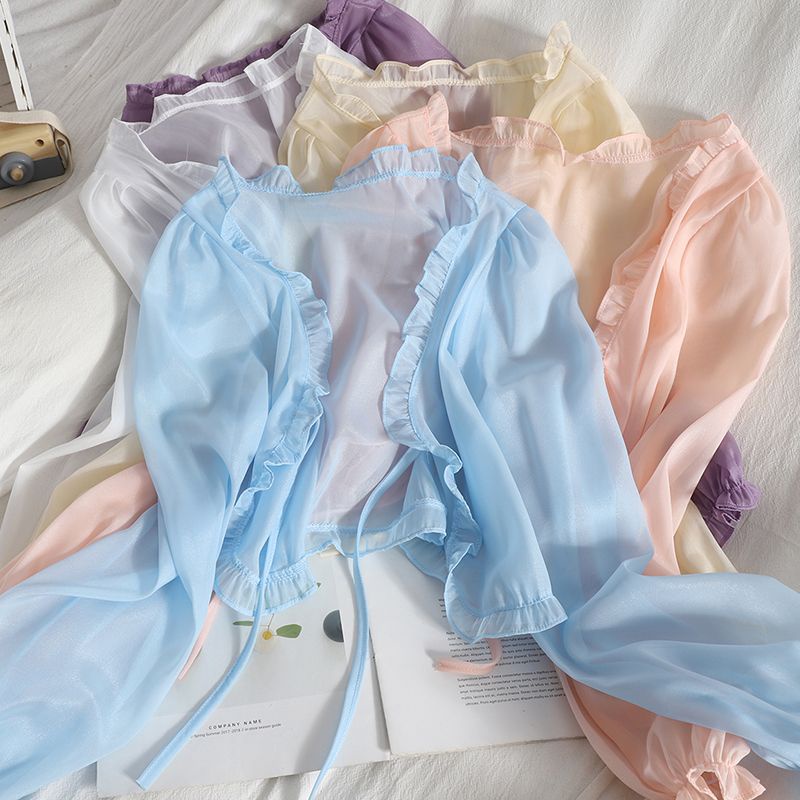 Áo Choàng Cardigan Chiffon Dáng Ngắn Cột Dây Chống Nắng Phong Cách Hàn Quốc Thời Trang Mùa Hè Hàng Mới 2023