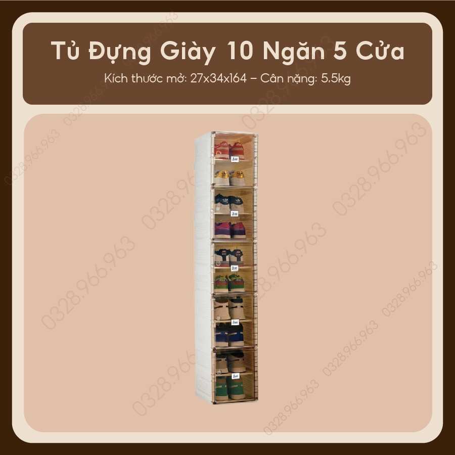 Tủ Đựng Giày Dép Antbox S1-S10-D5 Dọc 10 Ngăn 5 Cửa Hộp đựng đồ quần áo trong suốt , cánh tủ nam châm đóng tự động