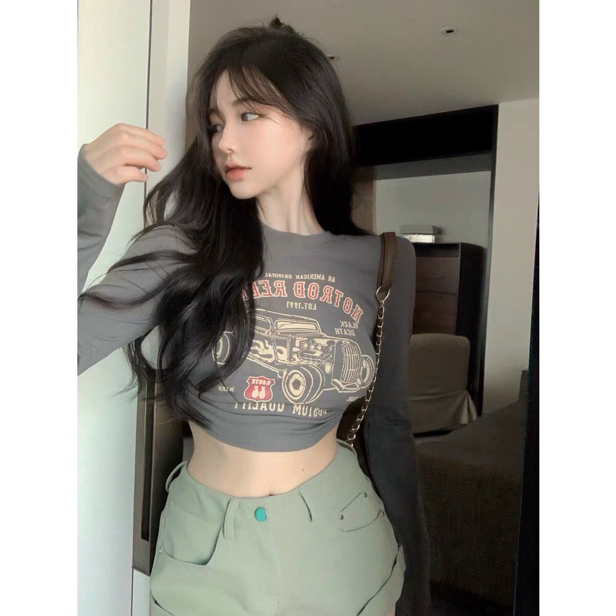 Áo thun tay dài  REBEL bo chun eo 2 màu xám,  đen alohashop91