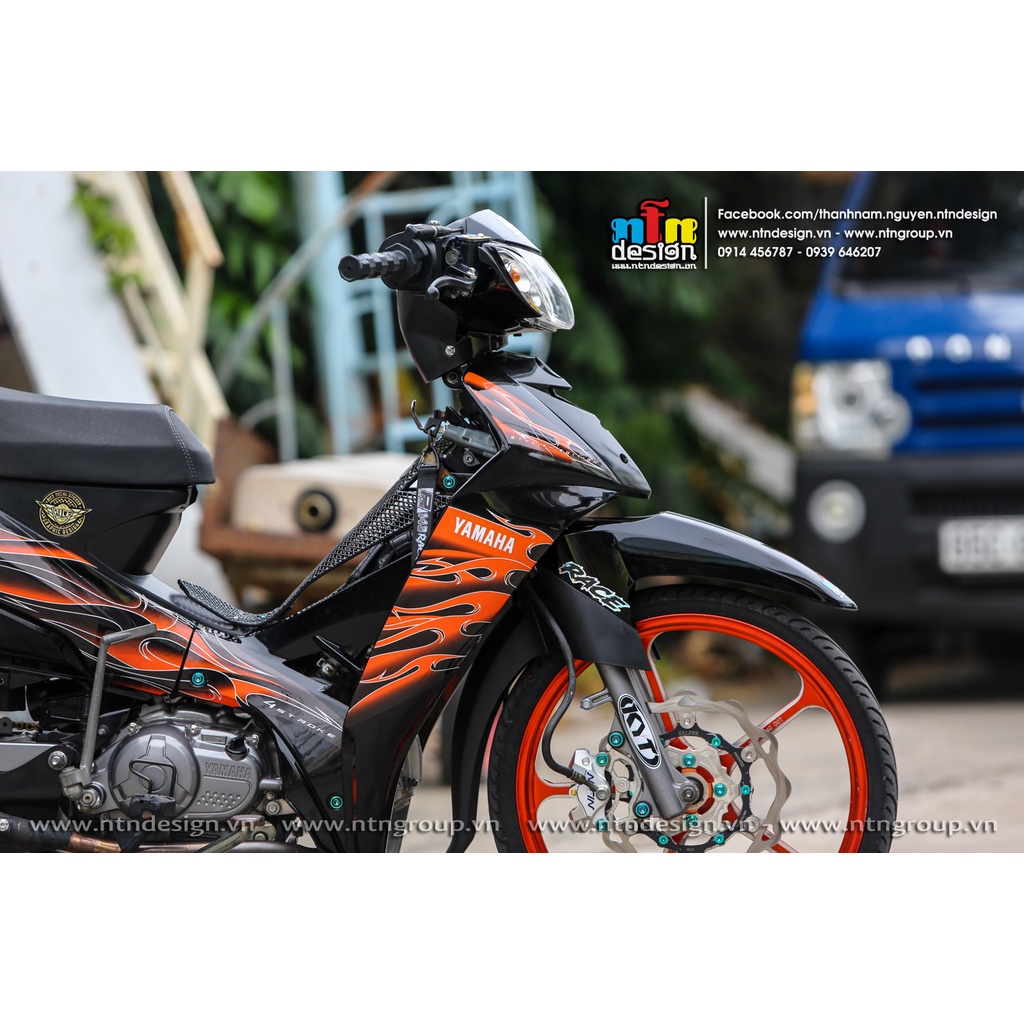 Tem rời mẫu Lửa cam cho Sirius xăng cơ đen bóng