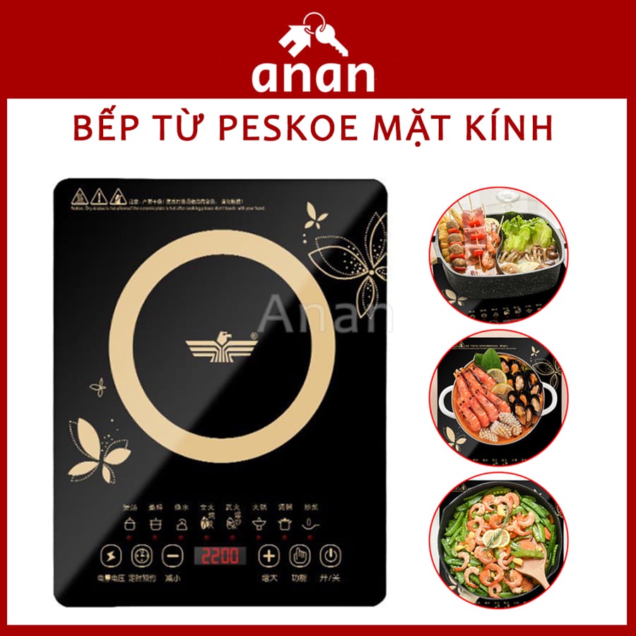 Bếp Từ Cảm Ứng Peskoe Mặt Kính Chịu Lực, Bếp Điện Từ Đơn Chịu Nhiệt Lên Tới 600 Độ C, 8 Chế Độ Nấu, Hẹn Giờ Ngắt Tự Động