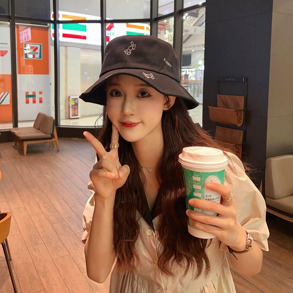 Nón Tai Bèo Màu Trơn Thêu Họa Tiết Xinh Xắn Thời Trang Đi Biển Mùa Hè